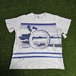 Uniqlo Hokusai Katsushika Blue Shirt mens 2XL White UT Japanese‎ Art Tee